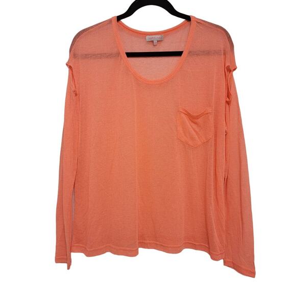 Nameless Neon Coral Cold Shoulder Sheer Knit Top Large Orange Pink 485 - Picture 1 of 11